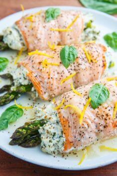Asparagus and Lemon and Basil Ricotta Stuffed Salmon Rolls with Lemon Sauce - Top-Rated Salmon Recipes For Your Dinner