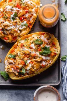 Buffalo Chicken Stuffed Spaghetti Squash - Crazy Good Spaghetti Recipes