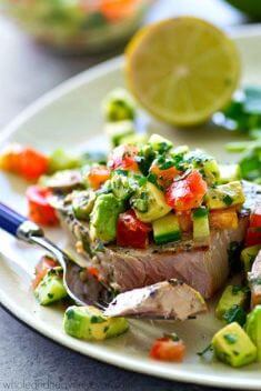 Cilantro Lime Grilled Tuna Avocado Cucumber Salsa - 30 Of The Best Tuna Recipes That You Should Save On Hand