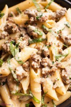 Creamy Cheesy Italian Sausage and Basil Penne - Sausage Pasta: Delicious Dishes To Vary Your Daily Meal