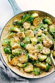 Creamy Parmesan Garlic Brussels Sprouts - 30 Best Easy And Delicious Brussels Sprouts Recipes For Your Meals