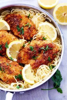 Crispy Parmesan Chicken with Creamy Lemon Garlic Pasta - 30 Best Garlic Chicken Recipes That You Never Forget