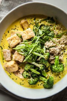 Golden Coconut Broth Bowls With Crispy Tofu - 30 Of The Best Easy And Delicious Tofu Recipes To Vary Your Daily Meal