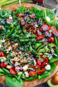 Grilled Chicken and Asparagus Caprese Spinach Salad with Bacon and Avocado - Chicken Salads: Delicious Dishes To Vary Your Meal