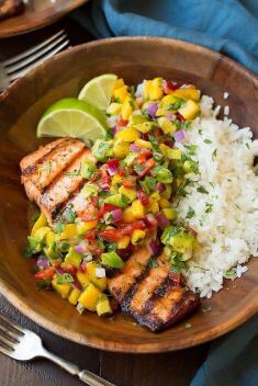 Grilled Salmon with Mango Salsa Coconut Rice 1 - Delicious Dishes Made From Mango