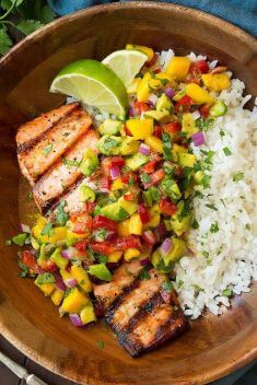 Grilled Salmon with Mango Salsa Coconut Rice - Top-Rated Salmon Recipes For Your Dinner