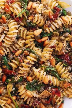 Italian Pasta with Spinach Artichokes Sun Dried Tomatoes Capers Garlic and Pine Nuts - 30 Of The Best Easy And Delicious Stir-Fry Recipes