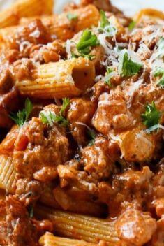 Italian Sausage Rigatoni with Spicy Cream Sauce - 30 Best Delicious Sausage Recipe That You Will Fall In Love