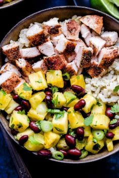 Jerk Chicken Bowls with Pineapple Black Bean Salsa - Easy And Healthy Black Bean Recipes