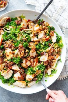 Kale Salad with Chicken Caramelized Onions and Hot Bacon Dressing - Chicken Salads: Delicious Dishes To Vary Your Meal