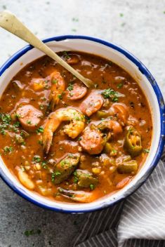New Orleans style Shrimp Sausage Gumbo - 30 Best Delicious Seafood Soup Recipes To Brighten Your Dinner