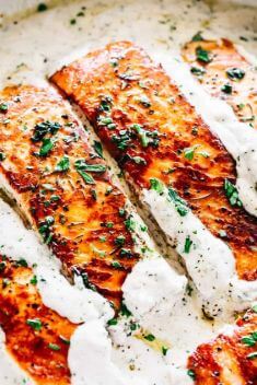 Pan Seared Salmon with Lemon Garlic Cream Sauce - Top-Rated Salmon Recipes For Your Dinner