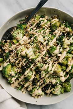 Roasted Broccoli Quinoa Salad with Sunbutter Dressing - 30 Easy And Delicious Vegan Salad Recipes