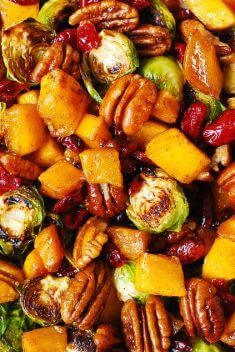 Roasted Butternut Squash and Brussels Sprouts with Pecans and Cranberries - Collection of The Best Easy And Delicious Vegetable Recipes