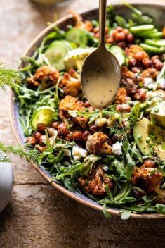 Roasted Cauliflower Salad with Creamy Honey Mustard Vinaigrette - 30 Easy And Delicious Vegan Salad Recipes