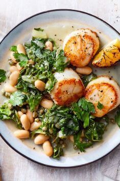 Seared Scallops with White Bean Ragu Charred Lemon - Best Scallop Dishes Recipes You Should Try