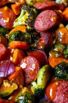 Sheet Pan Sausage Veggies with Smoked Paprika Vinaigrette - 30 Best Delicious Sausage Recipe That You Will Fall In Love