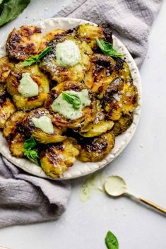Smashed Brussel Sprouts with Lemon Tahini Sauce - 30 Best Easy And Delicious Brussels Sprouts Recipes For Your Meals