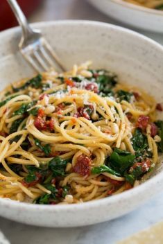 Spaghetti with Sun Dried Tomatoes and Spinach - Crazy Good Spaghetti Recipes