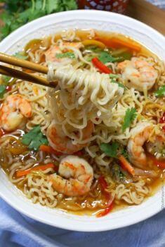 Spicy Shrimp Ramen Bowls - 30 Best Delicious Seafood Soup Recipes To Brighten Your Dinner