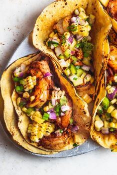 Spicy Shrimp Tacos with Charred Corn and Mango Salsa - Best Easy And Delicious Taco Recipes For Your Meal