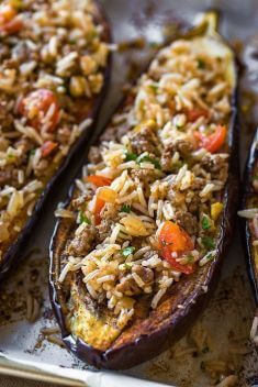 Stuffed Eggplant with Garlic Tahini Sauce - The Best Delicious Eggplant Recipes