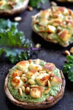 Stuffed Portobello Mushrooms with Ricotta Pesto Grilled Halloumi - Collection Of 30 Best Delicious Stuffed Mushroom Recipes