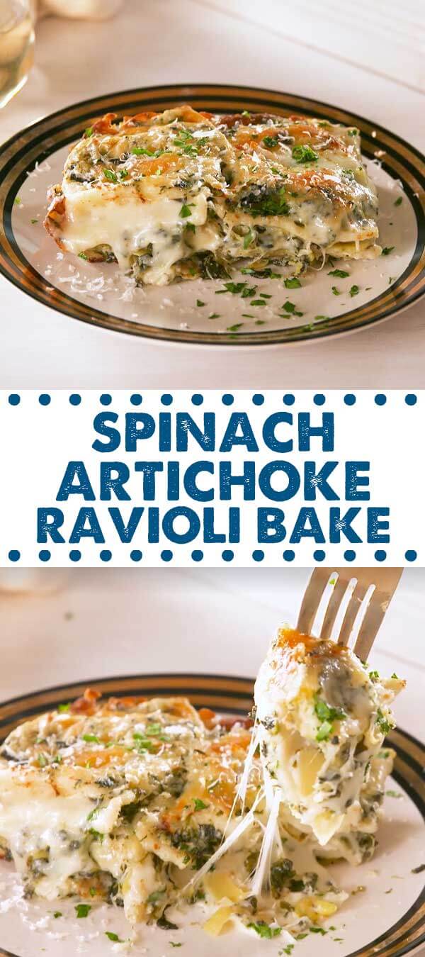 Spinach Artichoke Ravioli Bake